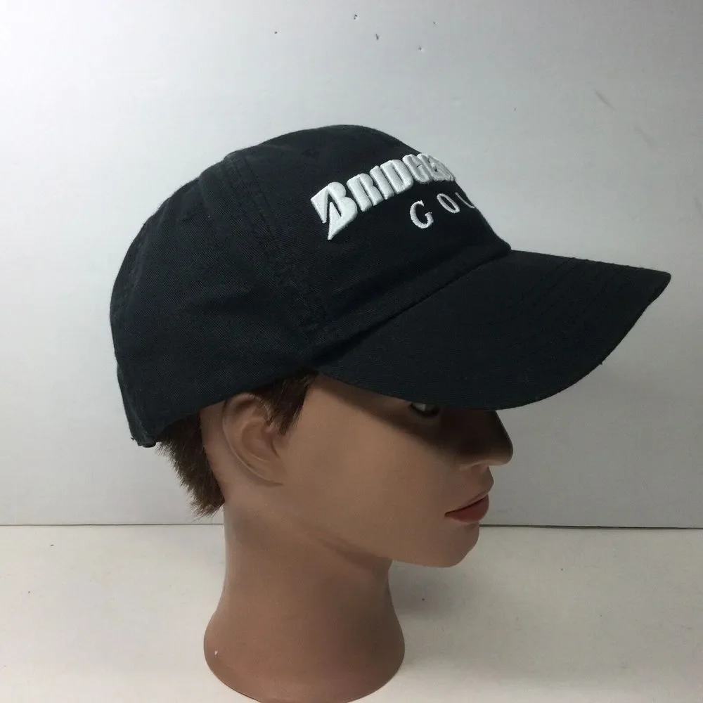 Bridgestone‎ Golf Hat Black SpellOut Strap back Baseball Cap Boom It